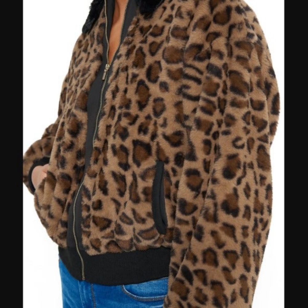 Bebe Brown Leopard Print Teddy Jacket - image 2